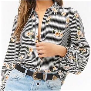 Forever 21 Striped Floral Blouse